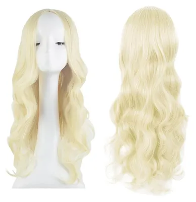 Produktbild von Lange Lockige Platinblonde Wellen Perücke 27’’ Hitzebeständig Frauen Cosplay