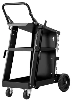 Productafbeelding van VEVOR laswagen met 3 opbergvakken, mobiele laswerkbank. Max. draagvermogen: 168-181 kg. Wagen voor lasapparatuur met 2 gasfleshouders. Ideaal voor handmatig lassen, beschermgaslassen en argon-booglassen