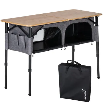 Produktbild von Skandika Campingtisch mit Schrank Tolja | Outdoor Bambus Klapptisch mit Stauraum, höhenverstellbar, klappbar, Campingschrank mit Einlegeböden