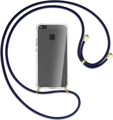 Produktbild von Handykette Backcover-Schutzhülle mit Band (Metall goldfarben) für Huawei P9 lite / G9 Lite - dunkelblau