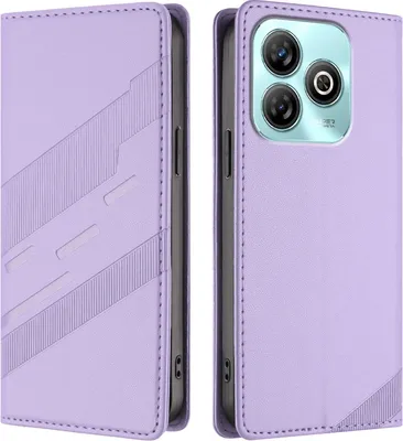 A purple flip phone case for a ZTE Blade A75 4G is shown from two angles.