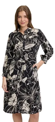 Produktbild von Betty Barclay Damen Hemdblusenkleid mit Bindegürtel 44, Schwarz/Beige