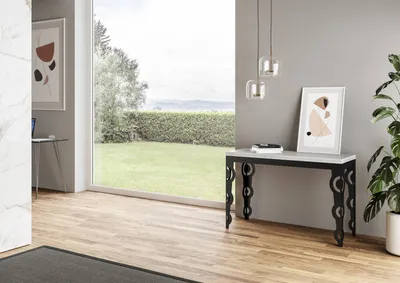 Productafbeelding van ITAMOBY - Uittrekbare eettafel 120x45/90 cm, model Karamay Double Esche, wit tafelblad, antraciet onderstel