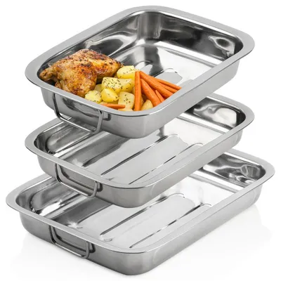 Produktbild von Vilde | Bräter 3er Set - 1,5 / 2 / 3,5 L - Edelstahl - Bratformen mit Klappgriffen