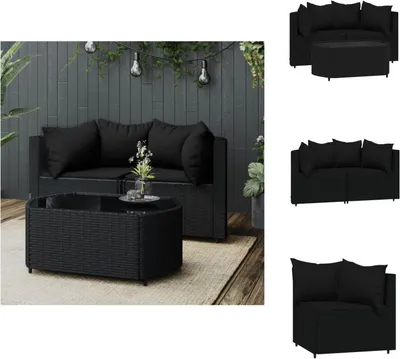 Immagine prodotto di vidaXL Set di 3 pezzi con cuscini in rattan nero - Divani da giardino