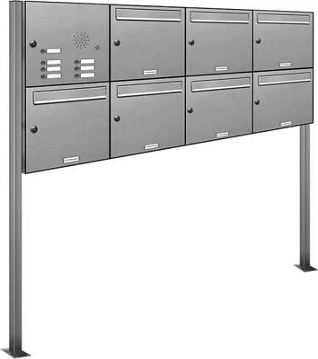 Produktbild von 7er V2A Edelstahl Briefkasten Standanlage Freistehend mit Klingel