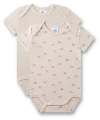 Productafbeelding van Sanetta babyromper, uniseks, korte mouwen, beige, regenboogprint | 2-delige set babyrompers
