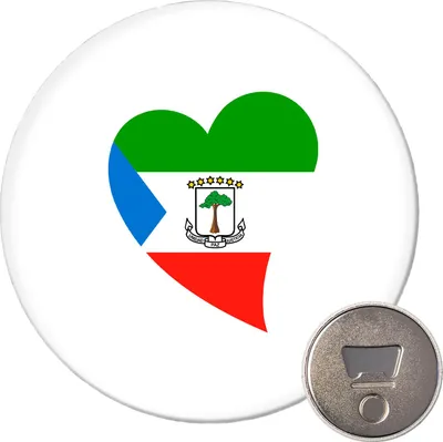 Produktbild von Huuraa Magnet Äquatorialguinea Flagge Herz 59mm Kühlschrankmagnet rund Flaschenöffner Geschenkidee