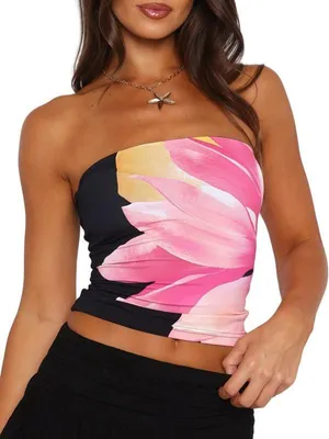 Immagine prodotto di Sukiglam: Canotte da donna, modello estivo, senza maniche, con spalline scoperte, elegante, con motivo floreale