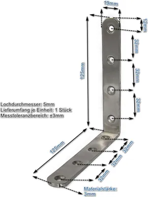 Produktbild von Edelstahl Winkel 125x125x19mm Lochwinkel Montagewinkel Verbinder