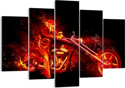 Produktbild von Bild auf Leinwand - Leinwandbild - Flammen Motorrad Skelett - 150x100cm - Wand Bild - Wanddeko - Leinwanddruck - Bilder - Kunstdruck - Wanddekoration - Leinwand bilder - Wandkunst - EA150x100-0148