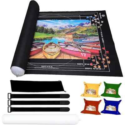 Produktbild von Puzzlematte, Puzzlerolle +4 Sortierschalen, Puzzle-Rollenmatte, Puzzle Aufbewahrung, für Puzzle bis 2000, Riesenfilzmatte zur Aufbewahrung von Puzzles