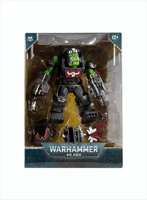 A Warhammer 40,000 Ork Meganob action figure in its retail packaging.