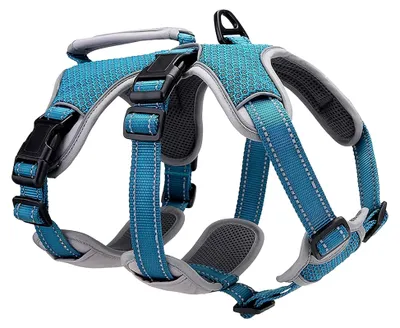 Produktbild von Mehrzweck-Hundegeschirr, ausbruchsicher, kein Ziehen, reflektierend, verstellbare Weste mit strapazierfähigem Griff für große/aktive Hunde (Blau, M)