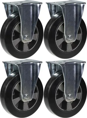 Zdjęcie produktu dla kółka 200 mm 8", czarne, gumowe, stałe, udźwig 1800 kg, zestaw 4 szt
