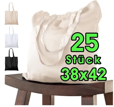 Produktbild von 25 STÜCK Baumwolltasche 38 x 42 cm unbedruckt lange Henkel Stofftasche