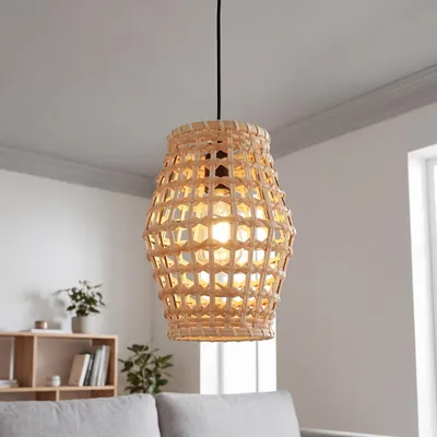 Produktbild von Pendelleuchte Boho Rattan Geflecht Schwarz E27 Ø22 cm Hängelampe Esszimmer