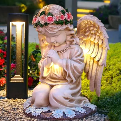 Produktbild von Solarbetriebene Engelstatuen für den Garten, wetterfeste Grabdekorationen für Friedhöfe, solarbetriebene Engelsfiguren für den Garten, LED-Grabbeleuchtung zur Außendekoration, Feenengelskulpturen für Rasenflächen, Gärten und Terrassen.