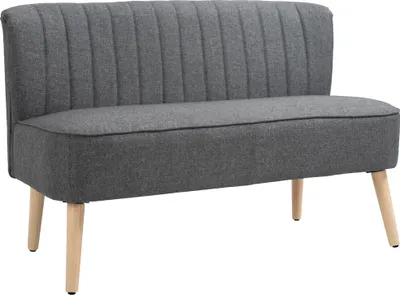 Produktbild von Sofa 2 Sitzer, Polstersofa Leinenoptik, Holzrahmen, Für Wohnzimmer Schlafzimmer, 117 cm, Grau