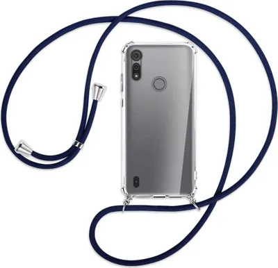Produktbild von Handykette Backcover-Schutzhülle mit Band (Metall silberfarben) für Motorola Moto E6s - dunkelblau