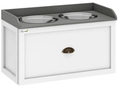 Produktbild von Futterstation,2Fressnäpfeje2Liter,Edelstahl,mitSchublade,fürgroßeHunde,weiß+grau,60x30x36cm