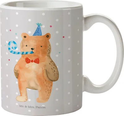 Produktbild von Mr. & Mrs. Panda Trinkbecher Bär Geburtstag - Grau Pastell - Geschenk, Teebecher, Kaffeebecher, Kaffeetasse, Happy Birthday, Tasse, haferl, Teddy, Becher, Alles Gute