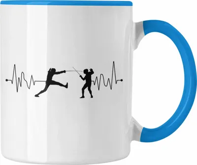 Produktbild von Trendation - Fechten Tasse Geschenk Herzschlag Fechter Geschenkidee Geburtstag Weihnachten (Blau)