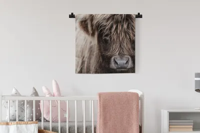 Produktbild von MuchoWow® Wandteppich Wandbehang Schottischer Highlander - Schottische Kuh 60x60 cm Tapisserie Dekoration Wandtuch - Dekorationen - Wand Decke
