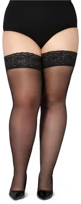 Produktbild von Bellivalini Damen halterlose Strümpfe mit Spitze Plus Size 40 DEN BLV-1127 (Schwarz, 4XL)