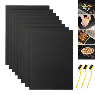 Productafbeelding van Herbruikbare bakplaten voor ovens, 40 x 33 cm, met 3 antiaanbakborsteltjes, geschikt voor houtskoolbarbecues, ovens en gasbarbecues.