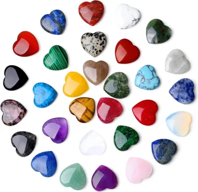 Produktbild von Herz Kristall Edelsteine Set Amethyst Rosenquarz Tigerauge 30 Stück