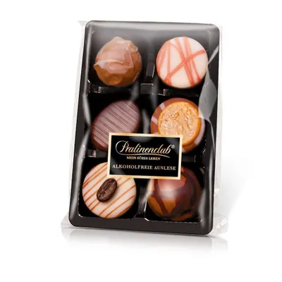 Produktbild von Pralinenbote - 6 alkoholfreie handgefertigte Pralinen von deutschen Chocolatiers, 80 g