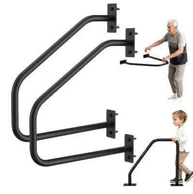 Produktbild von 2er Set Haltegriffe aus Stahl, rutschfest, Wand- und Bodenmontage, schwarz, für Bad und WC, rostbeständig