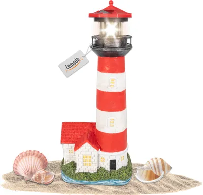 Produktbild von Leuchtturm mit Solarlicht und LED-Leuchtfeuer, Gartendeko 39 cm hoch