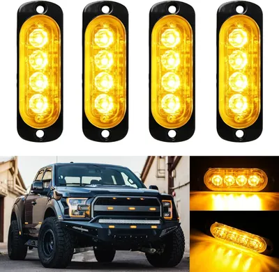 Produktbild von Auto Warnleuchte, 4PCS 4 LEDs Notfall-Stroboskop Blinklichter, 12V/24V Warnlicht Strobe Beacon Light Mit 18 Blinkmodi Für LKW Traktor Baggerlader Gabelstapler ATV UTV Pickup LKW Fahrzeuge