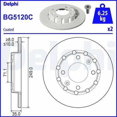Produktbild von 2x DELPHI Bremsscheibe BG5120C für OPEL Corsa F MOKKA CORSA F Kasten/Schrägheck