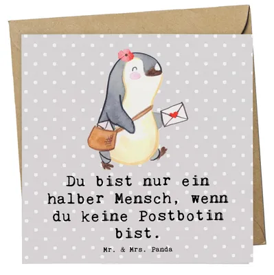 Produktbild von Mr. & Mrs. Panda Grußkarte Postbotin Herz - Grau Pastell - Geschenk, Briefzustellerin, Briefträgerin, faltkarte, Klappkarte, doppelkarte, Glückwunschkarte, anlasskarte