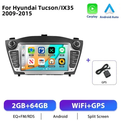 Immagine prodotto di Hyundai Tucson ix35 2009–2015 - Autoradio Android doppio DIN - Touchscreen da 17,8 cm - Android 10 - 2 GB + 64 GB - 1024×600 - 2 porte USB - Comandi al volante