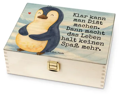 Produktbild von Mr. & Mrs. Panda Teeaufbewahrung Pinguin Diät Design - Weiß - Geschenk, Abnehmen, Tee Box, Gewicht, Teebeutel Aufbewahrung, für Paare, Teedose, Motivation, Teebox, Holz