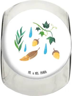 Produktbild von Mr. & Mrs. Panda Bonbonglas Regentage Design L 870ml - Weiß - Geschenk, Bonboniere, Frischhaltedose, Vorratsbehälter, keksglas, Blätter, Kaffeedose, Wald, Vorratsglas