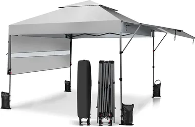 Produktbild von GOPLUS 300 x 300cm Pop-Up Überdachungszelt, 3-stufig höhenverstellbar, mit Rollen, Verlängerte Vordach & Aufbewahrungstasche, Wasserdichter Faltpavillon