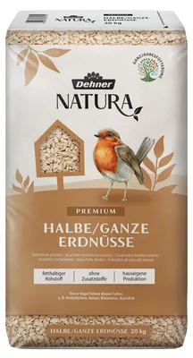 Produktbild von Dehner Natura Premium Wildvogelfutter, halbe / ganze Erdnüsse schalenfrei, Ganzjahresfutter proteinreich / energiereich, hochwertiges Vogelfutter für Wildvögel, 20 kg
