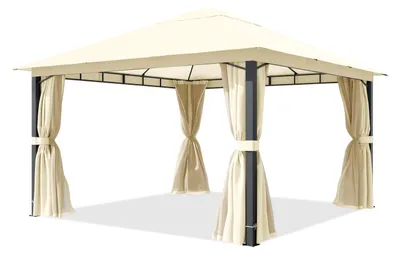 Produktbild von TOOLPORT Gartenpavillon 4x4 m ca. 220g/m² Dachplane Pavillon mit 4 Seitenteilen und 4 Moskitonetzen - champagner