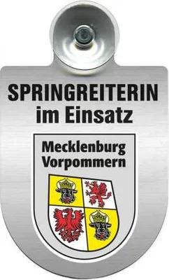 Produktbild von Einsatzschild mit Saugnapf - Springreiterin im Einsatz - 393836 incl. Regionenwappen nach Wahl Color - Region Mecklenburg-Vorpommern