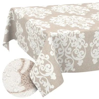 Tischdecke 140x100cm Rechteckig Beige abwaschbar Baumwolloptik Barock Ornament Beige, Hauptbild