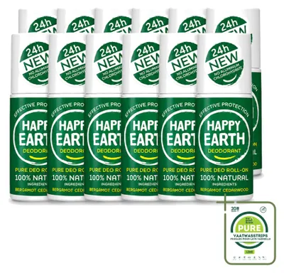 Image de 12 déodorants roll-on "Happy Earth" Bergamote et cèdre, 75 ml - Lot de 12