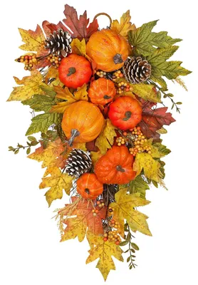 Herbst-Trauerschleife mit Hortensien & Kürbissen, 59,9 x 39,9 cm