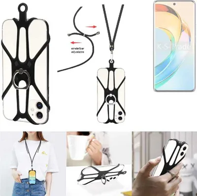 Produktbild von K-S-Trade 3in1 Handykette Handyband Handykordel Halsband Smartphone-Ring Handy-Ring kompatibel mit Honor Magic6 Lite 5G Fingerhalterung Handyring