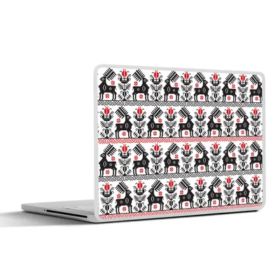Produktbild von MuchoWow® Laptop Aufkleber Sticker Cover Hirsche - Muster - Schwarz - Rot 31x22.5 cm - Laptop-Deko