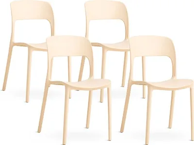 Immagine prodotto di set di 4 sedie impilabili in polipropilene con fibre di vetro per uso esterno e interno, giardino, bar e ristorante - design moderno e robusto - BARBARA - Crema